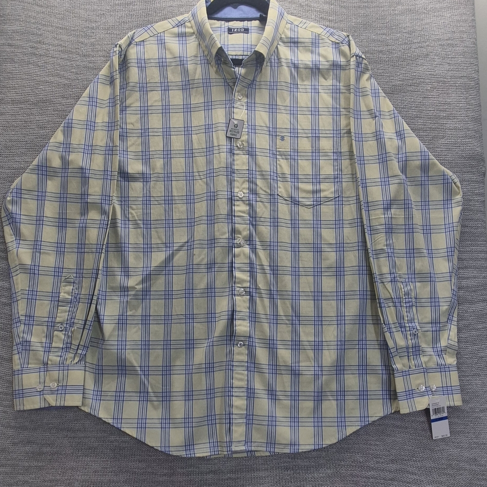 New IZOD Men's Yellow Plaid Button-Down Shirt XL